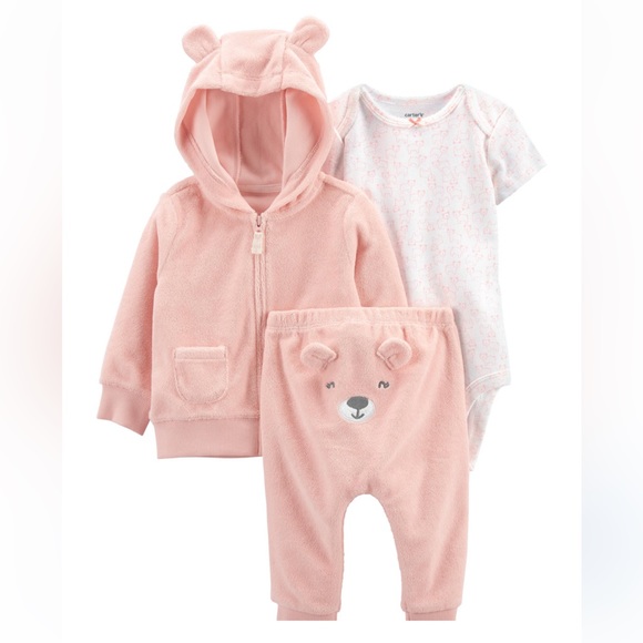 Pink 3 Piece Carter’s Baby Girl’s Outfit- Jacket, Onesie & Pants Size 3 Months - Picture 1 of 12